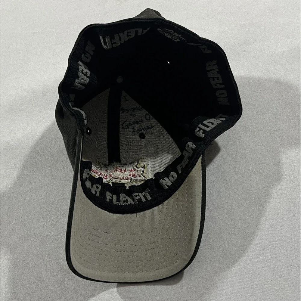 No Fear Hat Cap Flexband Black Red Eyes Vintage 90s Skate Punk Motocross BMX y2k
